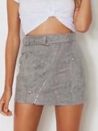 Choies Gray Faux Suede High Waist Asymmetric Zip Pencil Mini Skirt