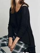 Choies Black V-neck Cold Shoulder Long Sleeve Chic Women Knit Sweater