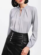 Choies Gray V-neck Long Sleeve Blouse
