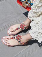 Choies Red T-band Crystal Pinch Chic Women Flat Sandals