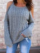 Choies Gray Cold Shoulder Long Sleeve Chic Women Knit Sweater
