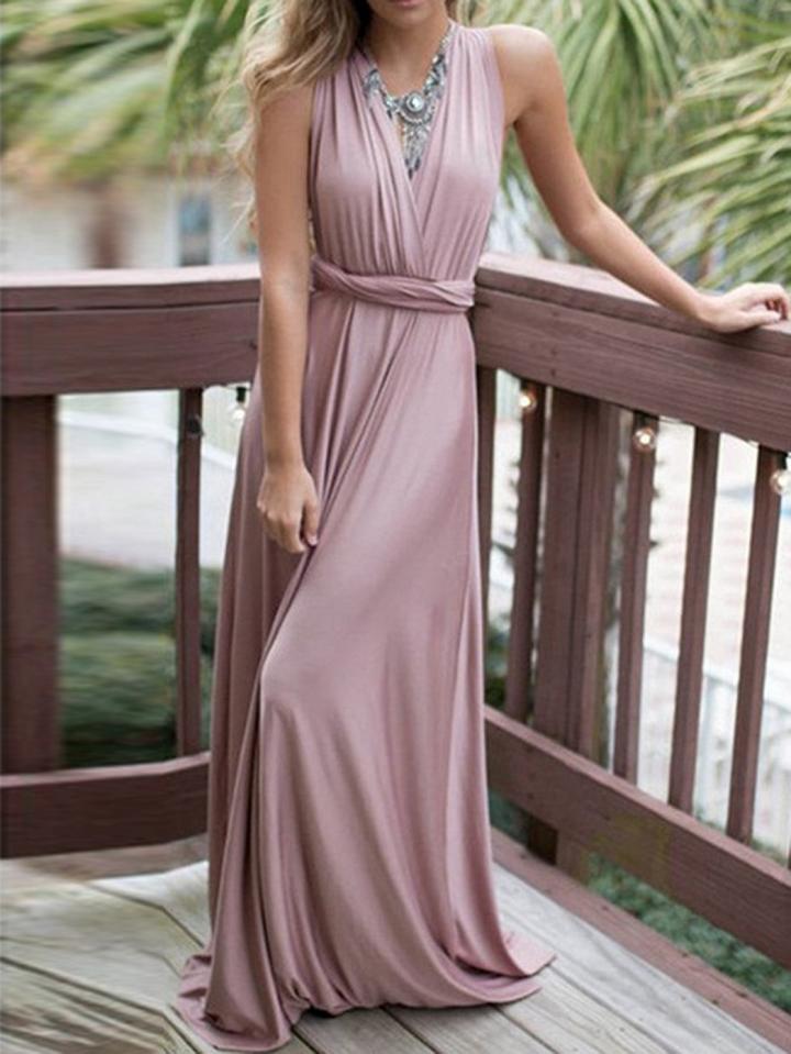 Choies Purple Polyester V-neck Ruched Detail Open Back Party Women Maxi Dress