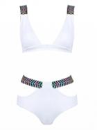 Choies White Arrow Head Print Bikini Top And Cut Out Side Bottom