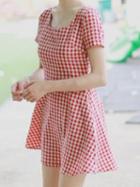 Choies Red Plaid Cotton Tie Back Chic Women Mini Dress