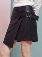 Choies Black Buckle Detail Asymmetric Hem Pu Skirt