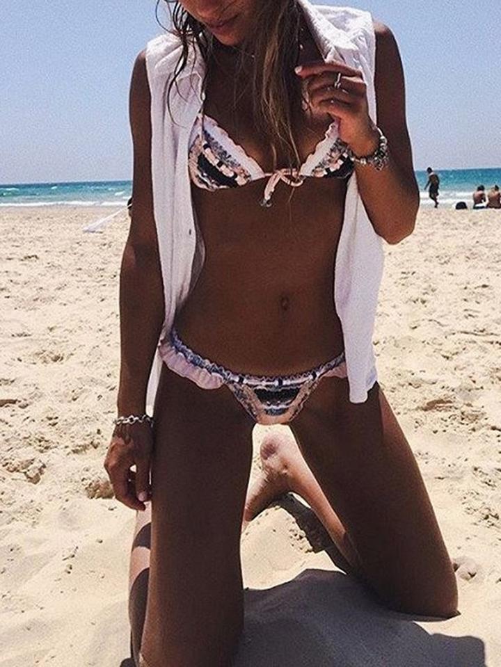 Choies Pink Folk Print Tie Detail Chic Women Bikini Top And Bottom