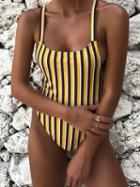 Choies Yellow Stripe Cross Strap Back Swimsuit