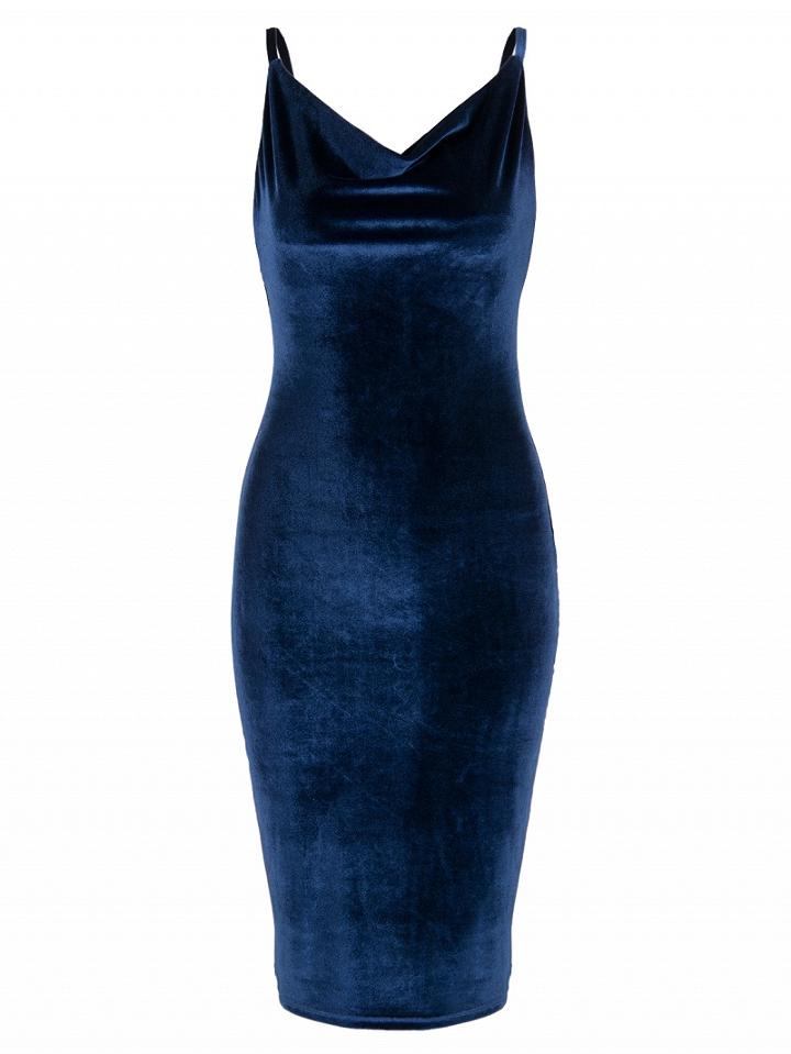 Choies Navy Cowl Neck Velvet Cami Bodycon Dress