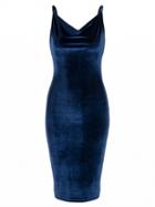 Choies Navy Cowl Neck Velvet Cami Bodycon Dress