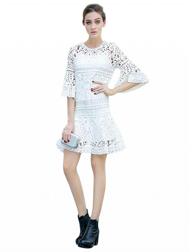 Choies White Belle Sleeve Crochet Lace Mini Dress