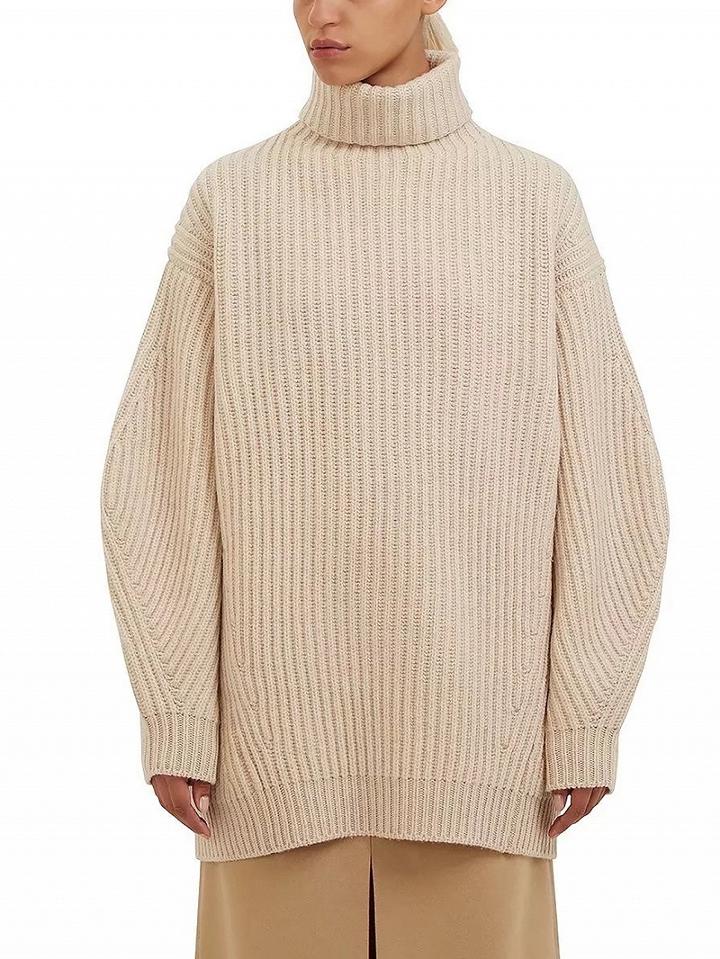 Choies Beige High Neck Long Sleeve Chunky Knit Sweater