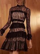 Choies Black Long Sleeve Layered Lace Mini Dress
