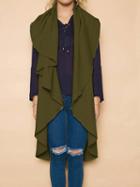Choies Army Green Wide Lapel Longline Sleeveless Jacket