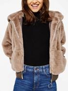 Choies Gray Fluffy Zip Front Long Sleeve Faux Fur Hooded Coat