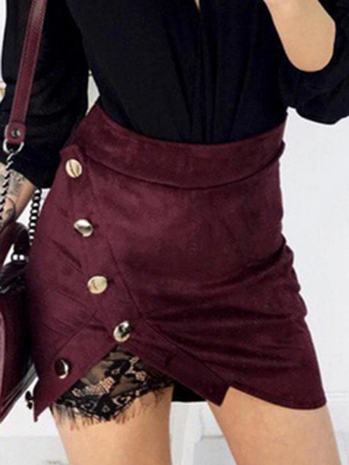Choies Burgundy Faux Suede Split Front Lace Lining Mini Skirt