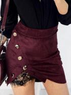 Choies Burgundy Faux Suede Split Front Lace Lining Mini Skirt