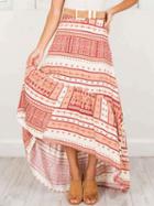 Choies Polychrome Geo-tribal Print Hi-lo Maxi Skirt