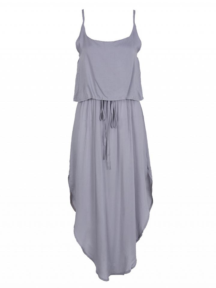 Choies Gray Layered Top Tie Waist Curved Hem Cami Dress