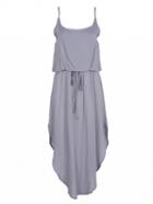 Choies Gray Layered Top Tie Waist Curved Hem Cami Dress