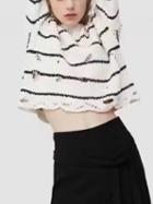 Choies White Stripe Ripped Drop Shoulder Knit Sweater