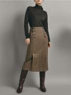 Choies Khaki High Waist Double Breasted Front Women Midi Skirt