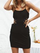 Choies Black Spaghetti Strap Eyelet Lace Up Side Bodycon Mini Dress