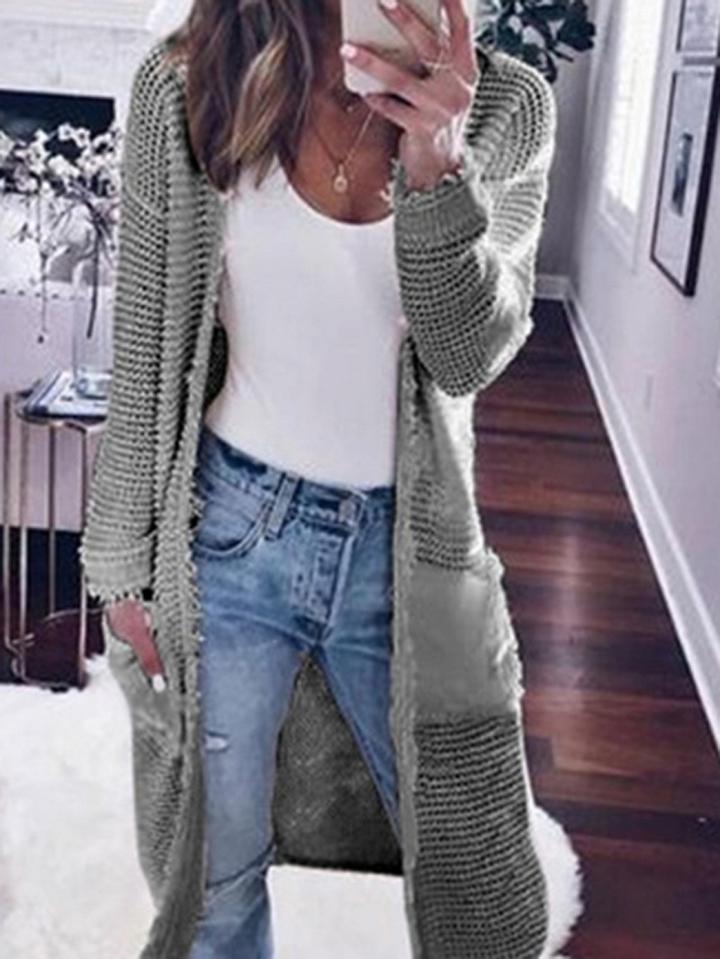 Choies Gray Open Front Long Sleeve Knit Longline Cardigan