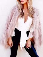 Choies Pink Fluffy Faux Fur Longline Coat