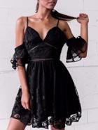 Choies Black Spaghetti Strap V-neck Lace Panel Mini Dress