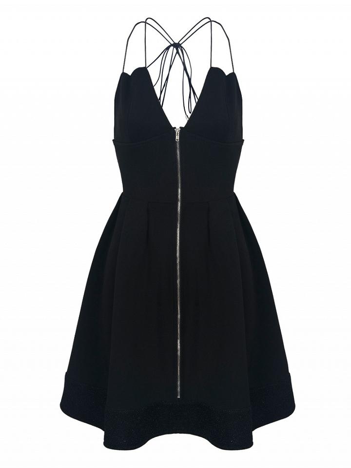 Choies Black V-neck Cross Detail Tie Up Back Skater Dress