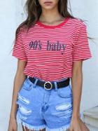 Choies Red Stripe Letter Print T-shirt
