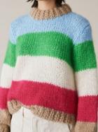 Choies Polychrome Stripe Puff Sleeve Chic Women Knit Sweater