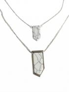 Choies Silver Geometric Stone Pendant Multirow Chain Necklace