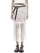Choies White Embroidery Lace Tassels Pencil Skirt