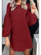 Choies Burgundy Puff Sleeve Women Knit Mini Dress