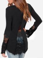 Choies Black Lace Panel Button Front Long Sleeve Blouse