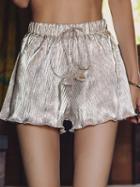 Choies Silver High Waist Pleated Detail Frill Trim Chic Women Shorts