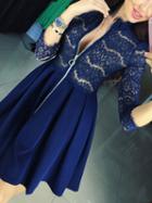 Choies Blue Zip Front Lace Panel Long Sleeve Mini Dress