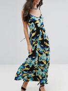 Choies Polychrome Tropical Print Tied Open Back Cami Maxi Dress