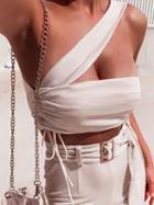 Choies White One Shoulder Drawstring Side Women Crop Tank Top