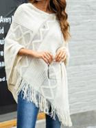 Choies White Tassel Trim Long Sleeve Chic Women Knit Sweater