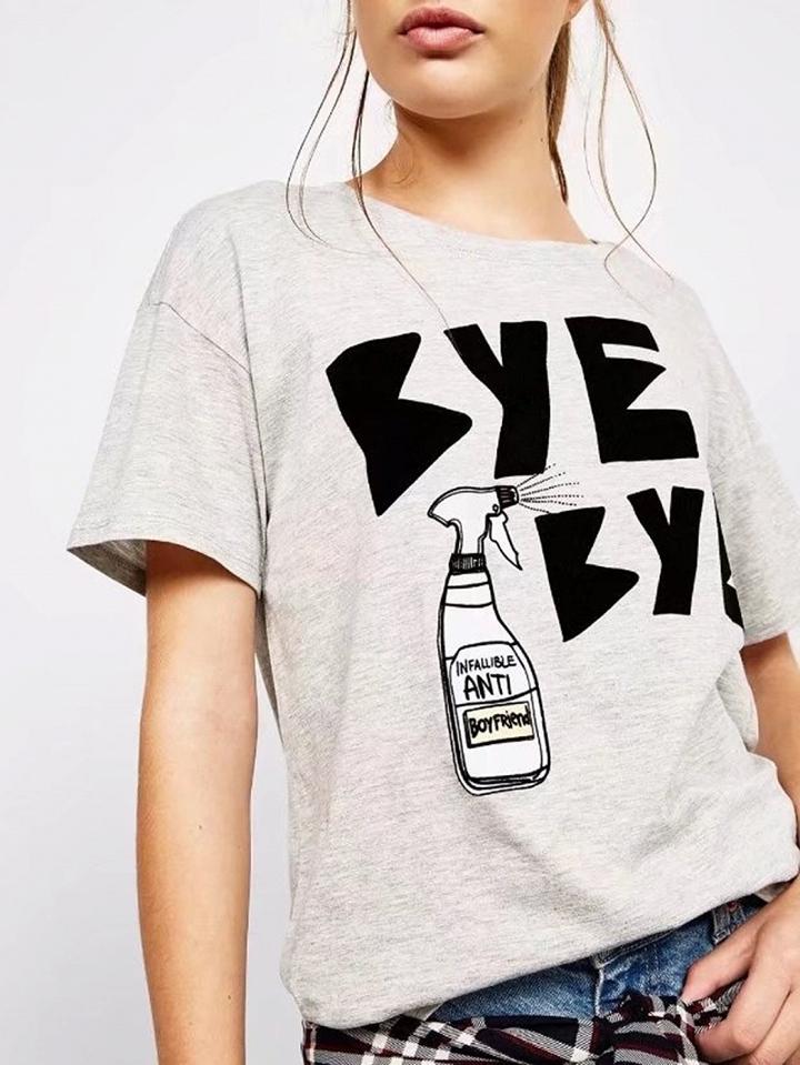 Choies Gray Crew Neck Letter Print T-shirt