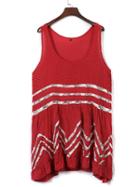 Choies Red Lace Insert Sleeveless Flounce Hem Dress-top