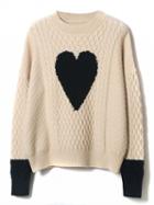 Choies Beige Contrast Heart Pattern Long Sleeve Knit Sweater