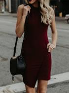Choies Burgundy Cotton Asymmetric Hem Sleeveless Chic Women Mini Dress