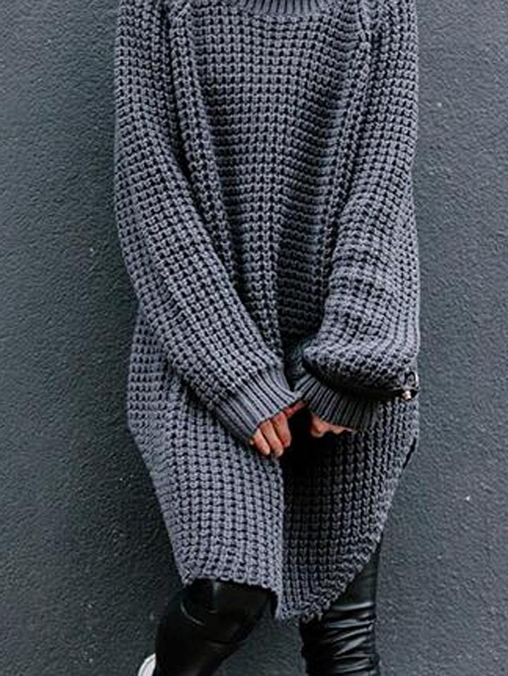 Choies Gray High Neck Chunky Longline Sweater