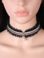 Choies Gray Lace Ruched Trim Pearl Pendant Choker Necklace
