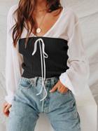 Choies Black Cotton Bandeau Chic Women Top And Chiffon V-neck Blouse