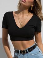 Choies Black Cotton Plunge Tie Backless Chic Women Cropped T-shirt