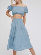 Choies Blue Off Shoulder Crop Top And High Waist Midi Skirt